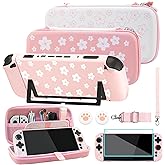 FUNDIARY Pink Sakura Travel Carrying Case for Nintendo Switch 2, Cute Accessories with Portable Storage Bags, Dockable Protective Cover, Screen Protector, Shoulder Strap, Handle Strap and 2 Thumb Caps