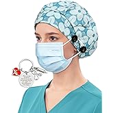 Satin Lined Bouffant Scrub Nurse Cap with 4 Buttons and Sweatband Adjustable