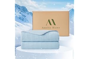 Amélie Home Waffle Cooling Comforter Queen Size, Q-Max 0.45 Reversible Lightweight Cooling Blanket for Hot Sleepers, Silk Breathable Bedding for Night Sweats, 90"x90", Sky Blue
