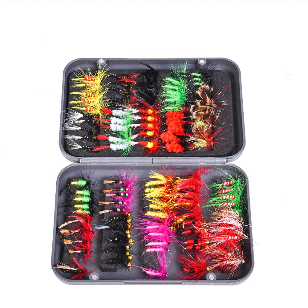 RoseFlower Fishing Lure Bionic Hook, 100 Pieces Dry/Wet Flies Butterfly Bait for Bass Salmon Trout Pike With Tackle Box - Fly Fishing Flies Spinners Baits Spoon Fishing Equipment