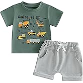 Baby Boy Clothes God Says I am Letter T-shirt Tops Solid Shorts 2PCS Set Toddler Little Boy Summer Tractor Outfits