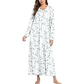 Ekouaer Cotton Nightgowns for Women Long Sleeve Nightgown Full Length Night Gown Soft Comfy Nightdress Button Sleep Shirts