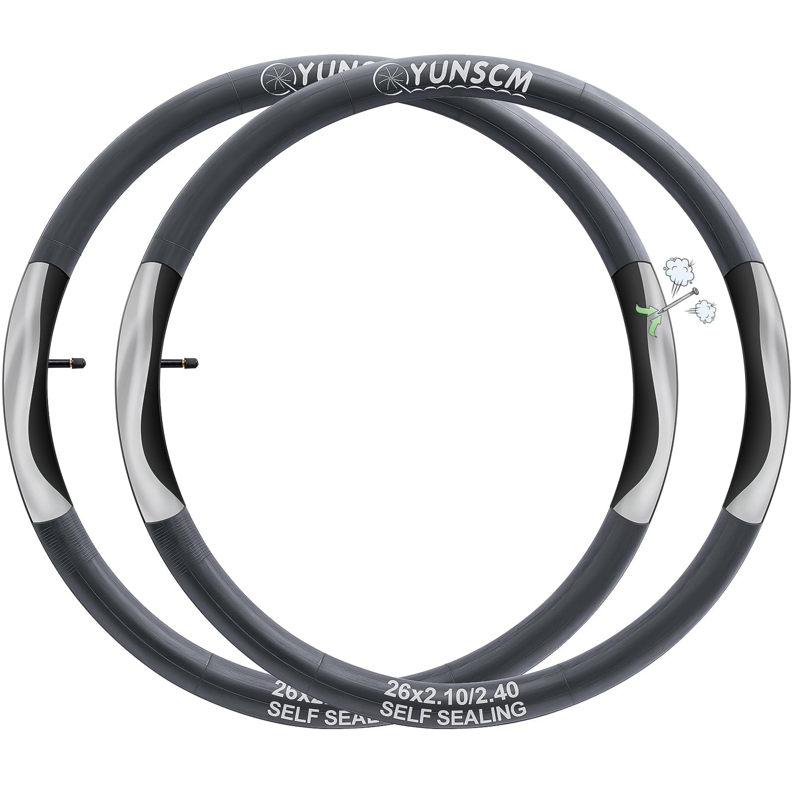 Photo 1 of 2-PCS 26" Self Sealing Bike Tubes 26x2.10/2.40 AV32mm Super Automatic Repair, Puncture Resistant Compatible with 26x2.10/2.125/2.25/2.35/2.4 Heavy Duty Bike Tire Tubes Schrader Valve