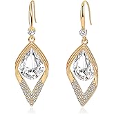 Austrian Crystal Teardrop Hollow Leaf Drop Dangle Earrings for Women 14K Rose Gold Plated Hypoallergenic Jewelry