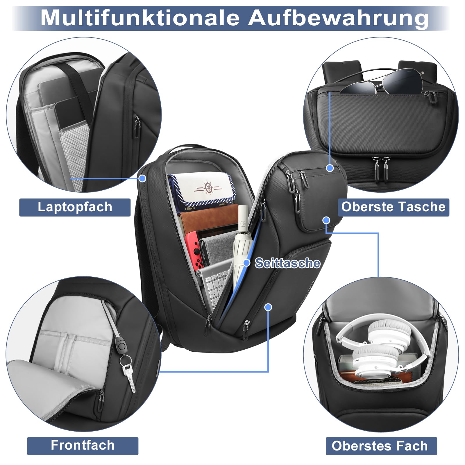 HEROIC KNIGHT Rucksack Herren Groß 30L Laptop Rucksack 17,3 zoll Business Rucksack Reiserucksack mit USB-Anschluss,Flug Genehmigt Bordgepäck Wasserabweisend Kabinenrucksack für Arbeit Business Reise 3