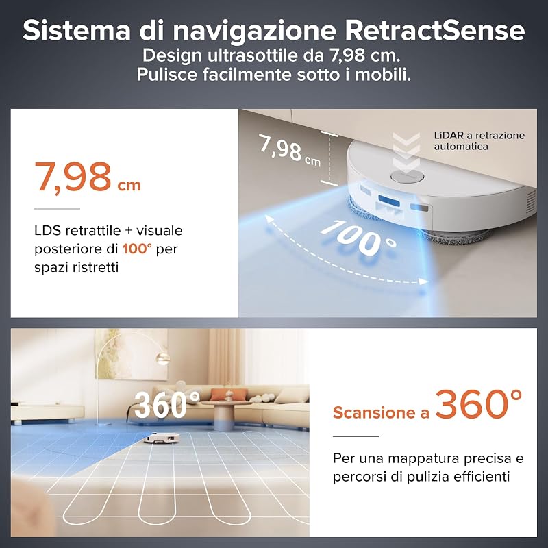 Qrevo EdgeT Robot Aspirapolvere Lavapavimenti con LDS Retrattile