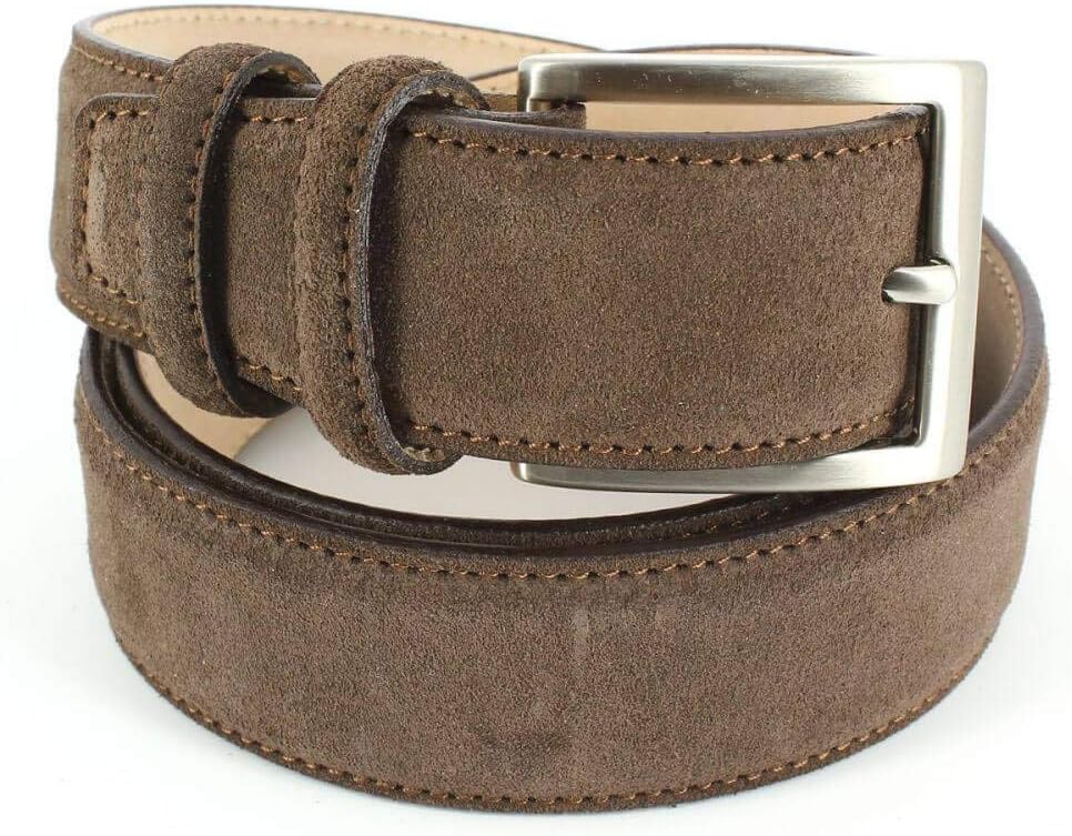 Leather belt Chestnut Suede 35mm stitched edges - brown - Robert Charles