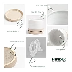 HERDUK 8 Inch Pots for Plants, Ceramic Planter Pot
