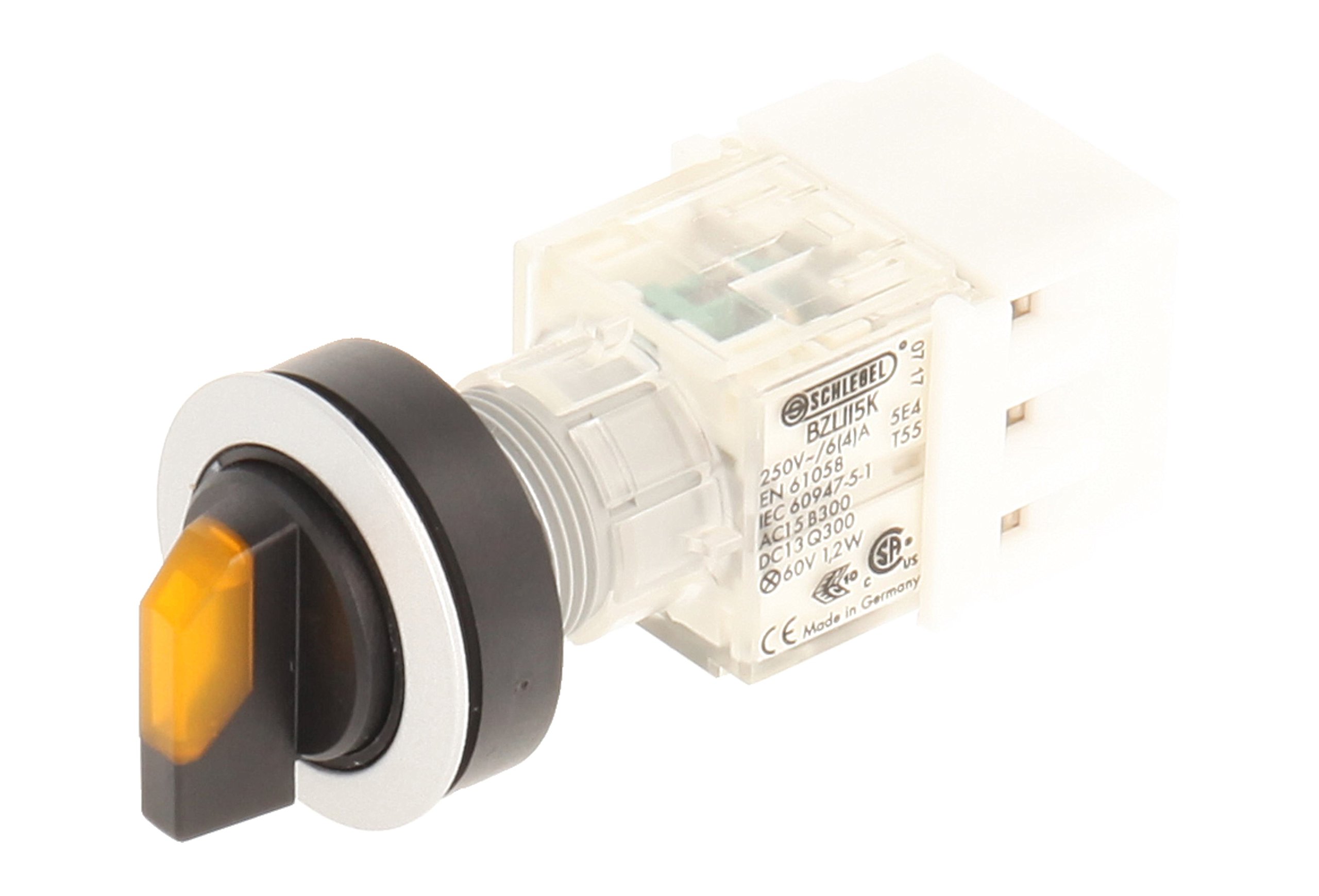 Club 23.001.221 Light Selector Latching rastend, 3 Positions Momentary Contact Sensor 2 Closers With Lamp Socket t5,5 K LED 24 V, SCREW TERMINAL, Yellow/Silver (Pack of 2)