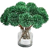 Tinsow 12 Pcs Green Artificial Flowers Faux Ball Chrysanthemum Flowers for St. Patrick's Day Christmas Home Decoration (12, Blackish Green)