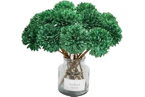 Tinsow 12 Pcs Green Artificial Flowers Faux Ball Chrysanthemum Flowers for St. Patrick's Day Christmas Home Decoration (12, Blackish Green)