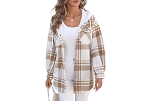 Merryfun Womens 2025 Flannel Plaid Shacket Jacket Sherpa Fleece Lined Oversized Button Up Hooded Warm Coats with Pockets