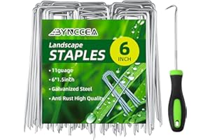 Bynccea 6 Inch 50 Pack Galvanized Landscape Staples Garden Stakes Plant Cover Stakes 11 Gauge Tent Stakes Yard Stakes U-Shaped Pins Lawn Staples Ground Stakes for Securing Weed Barrier Fabric