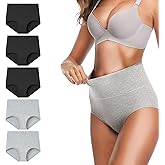 ANIWAYI High Waisted Cotton Underwear for Women Tummy Control Panties Full Coverage Soft Breathable Ladies Briefs 5 Pack