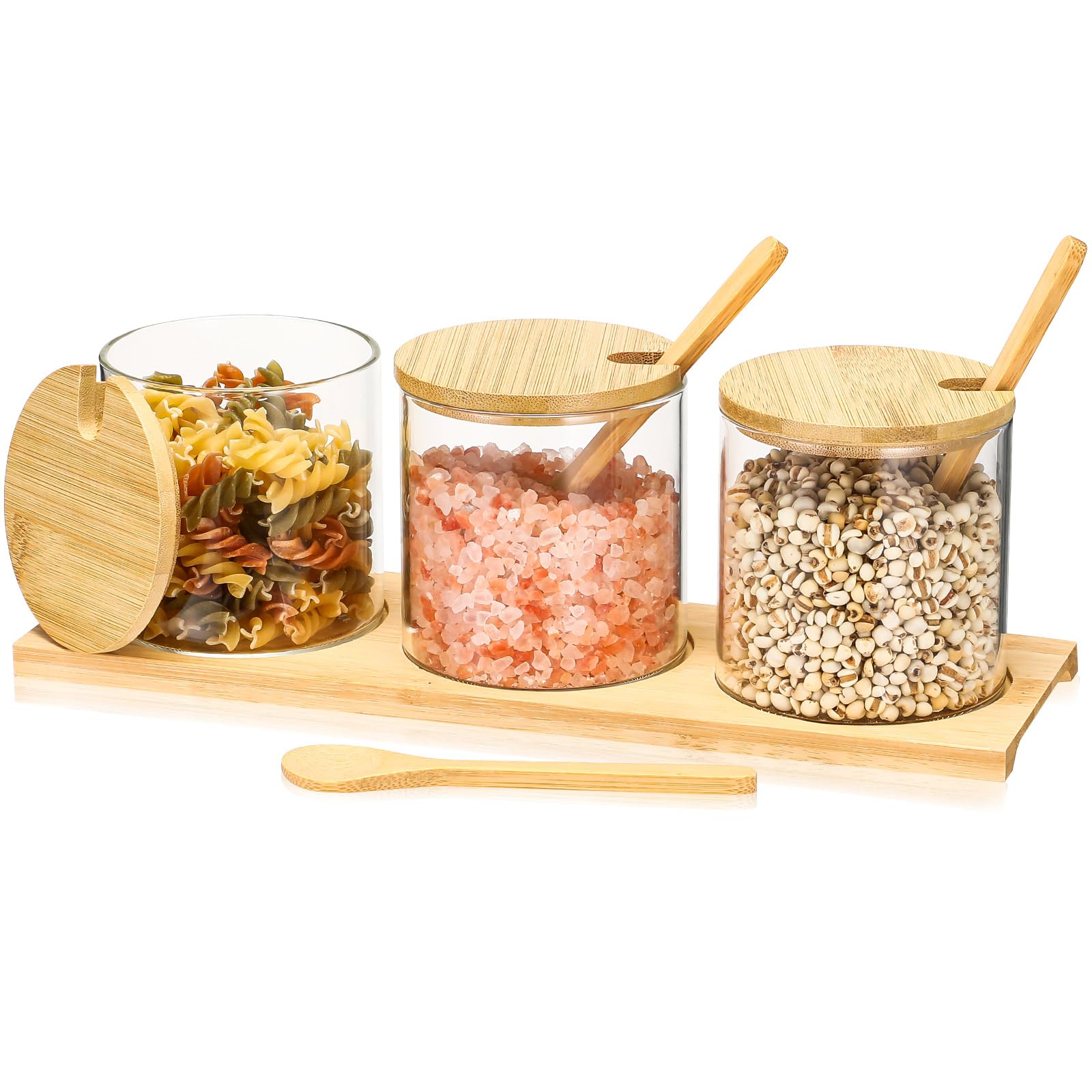 Photo 1 of Baderke 3 Pcs Hot Cocoa Bar Supplies Spice Jars with Spoon Condiment Jars, 10 oz Glass Seasoning Containers with Spoon Lid Base Clear Seasoning Box Adorable Condiment Pots for Sugar Pepper Cruet