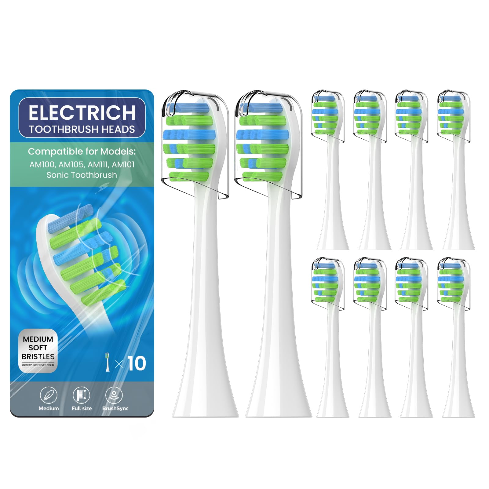 Photo 1 of 10 Pack Replacement Toothbrush Heads Compatible with 7am2m Electric Toothbrush AM100 AM105 AM111 AM101, Electric Toothbrush Heads with Dustproof Covers, White