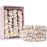 SILKIE x4 Set 100% Pure Mulberry Silk Black Brown Chocolate Pink Nude Neutral Skinny Scrunchies Travel Pouch Everyday Hair Ti