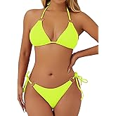 swimall Women's String Bikini Set Sexy Tie Side Two Piece Swimsuit Cute Triangle Halter Bathing Suit