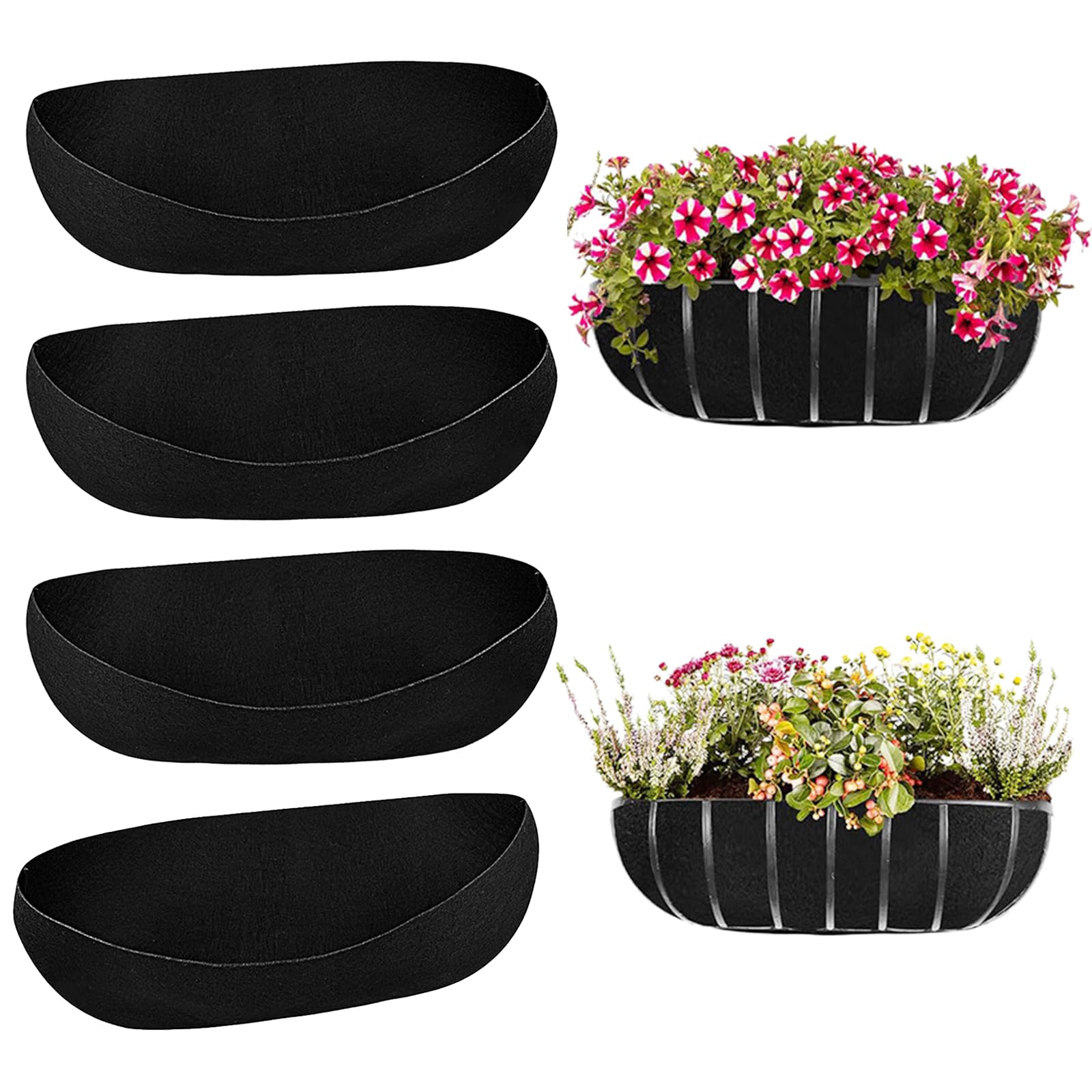 Les-Theresa 4Pcs Wall Basket Liner, Trough Liners 24/30/36In Felt Window Box Liners, Wall Planter Liners Garden Basket Liners, Trough Planter Liners For Planters Flower Baskets Garden Outdoor (30in)