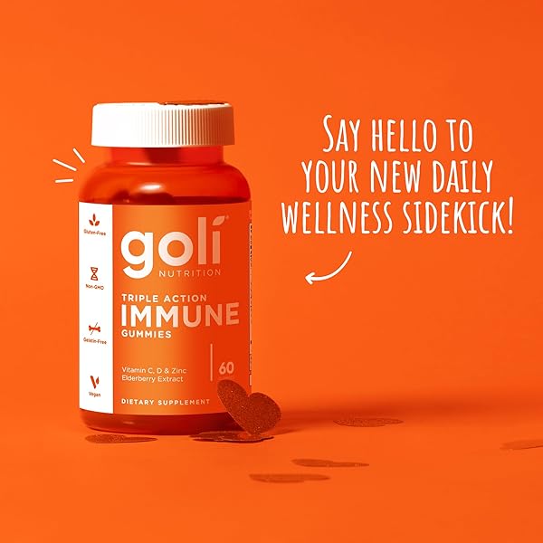GOLI IMMUNE VITAMIN GUMMY – 60 COUNT – ELDERBERRY, VITAMIN C, D & ZINC, VEGAN, NON-GMO, GLUTEN-FREE & GELATIN-FREE, PACK OF 1