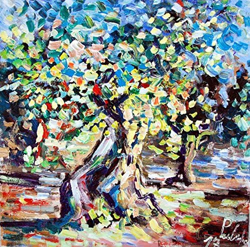 Beauty and the Beast painting, Beauty and the Beast art, Beauty and the Beast wall art, Fine art painting, Art painting, Textured, Vivid Color, "THE OLIVE GROVE" acrylic on canavas 31.4x31.4 inch
