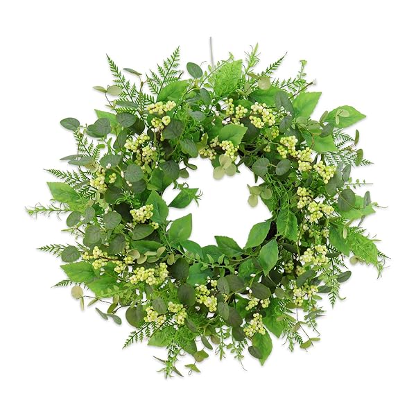 GREEN EUCALYPTUS WREATHS FOR FRONT DOOR,22 INCH ARTIFICIAL SPRING SUMMER WINTER WREATH WITH GREEN BERRIES,EUCALYPTUS LEAVES FOR INDOOR OUTDOOR WALL PORCH FESTIVAL FARMHOUSE HOME HOLIDAY DECOR.