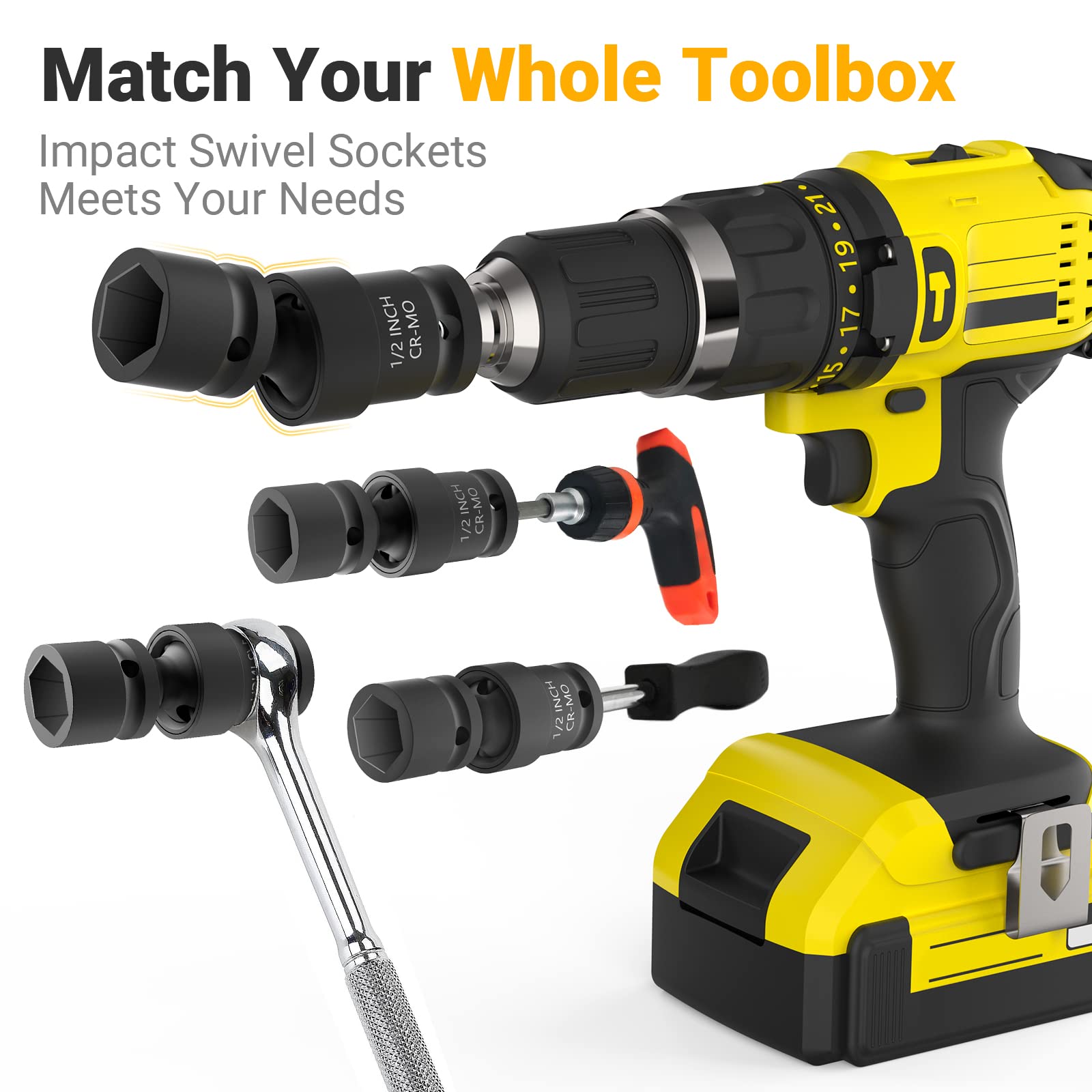 Stocking Stuffers for Men, Mens Gifts for Christmas, Impact Swivel Socket Set Gadgets Tools for Men, CR-MO 1/4