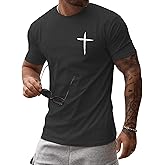 iudam Mens Short Sleeve Cotton T-Shirts Crew Neck Jesus Cross Printed Shirts Faith Christ Shirts