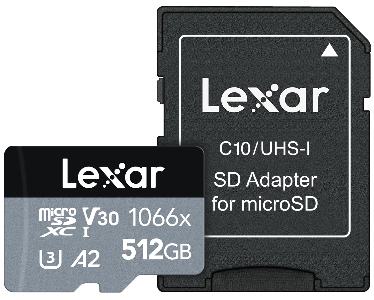 Lexar 512GB Professional 1066x micro SD Card w/SD Adapter, UHS-I, U3, V30, A2, Full HD, 4K, Up to 160/120 MB/s, for Action Cameras, Drones, Smartphones, Tablets, Nintendo-Switch (LMS1066512G-BNANU)