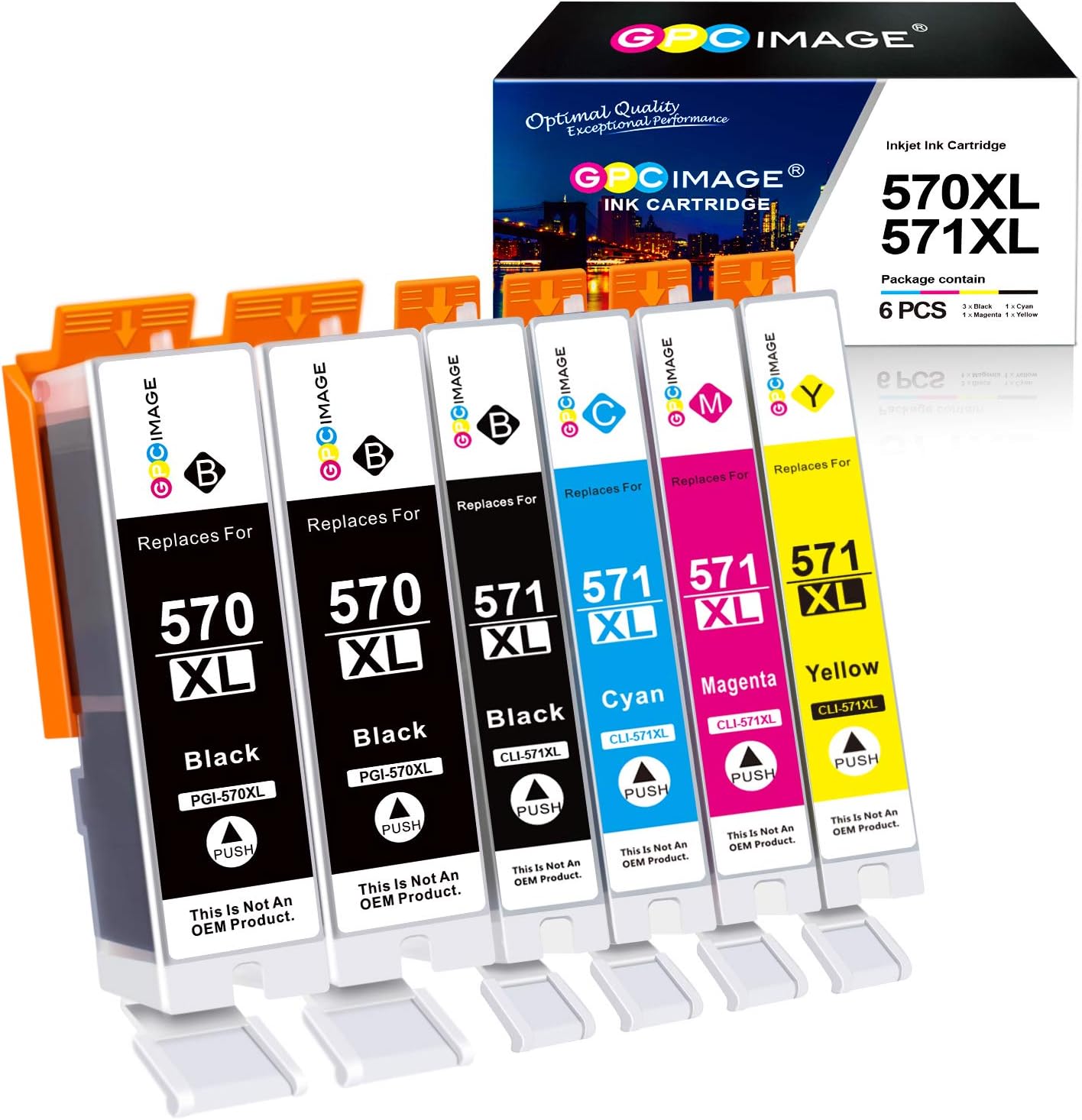 GPC Image 570XL 571XL Ink Cartridges Compatible for Canon 570 571 Ink Cartridges for Canon PIXMA MG5750 MG5751 MG5700 MG5500 TS6050 MG6800 MG6850 MG6851 TS5000 TS5050 TS5051 (PGBK/BK/C/M/Y