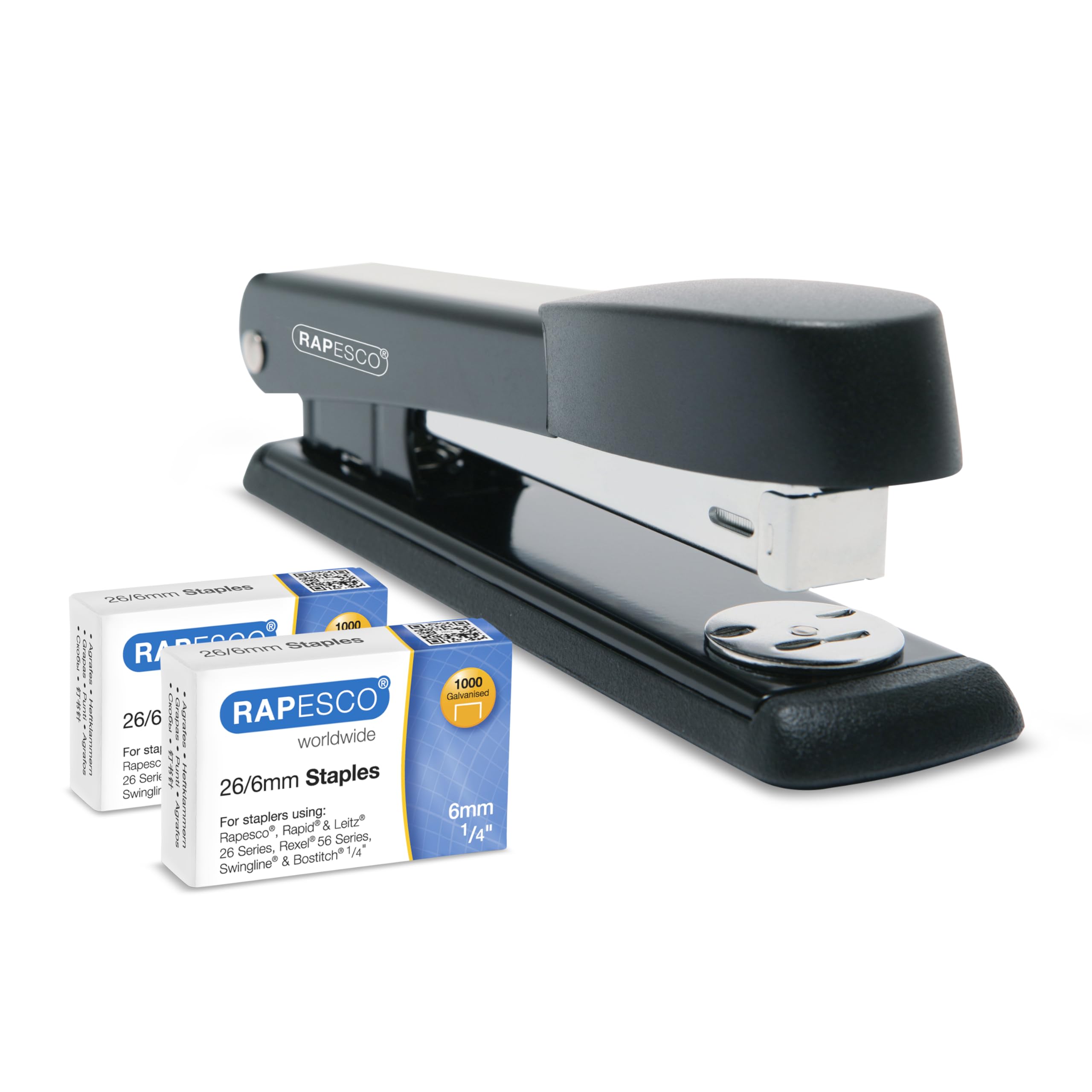 Rapesco 1602 Germ-Savvy Antibacterial Marlin Stapler, 25 Sheet Capacity and 2000 26/6 mm Staples, Black
