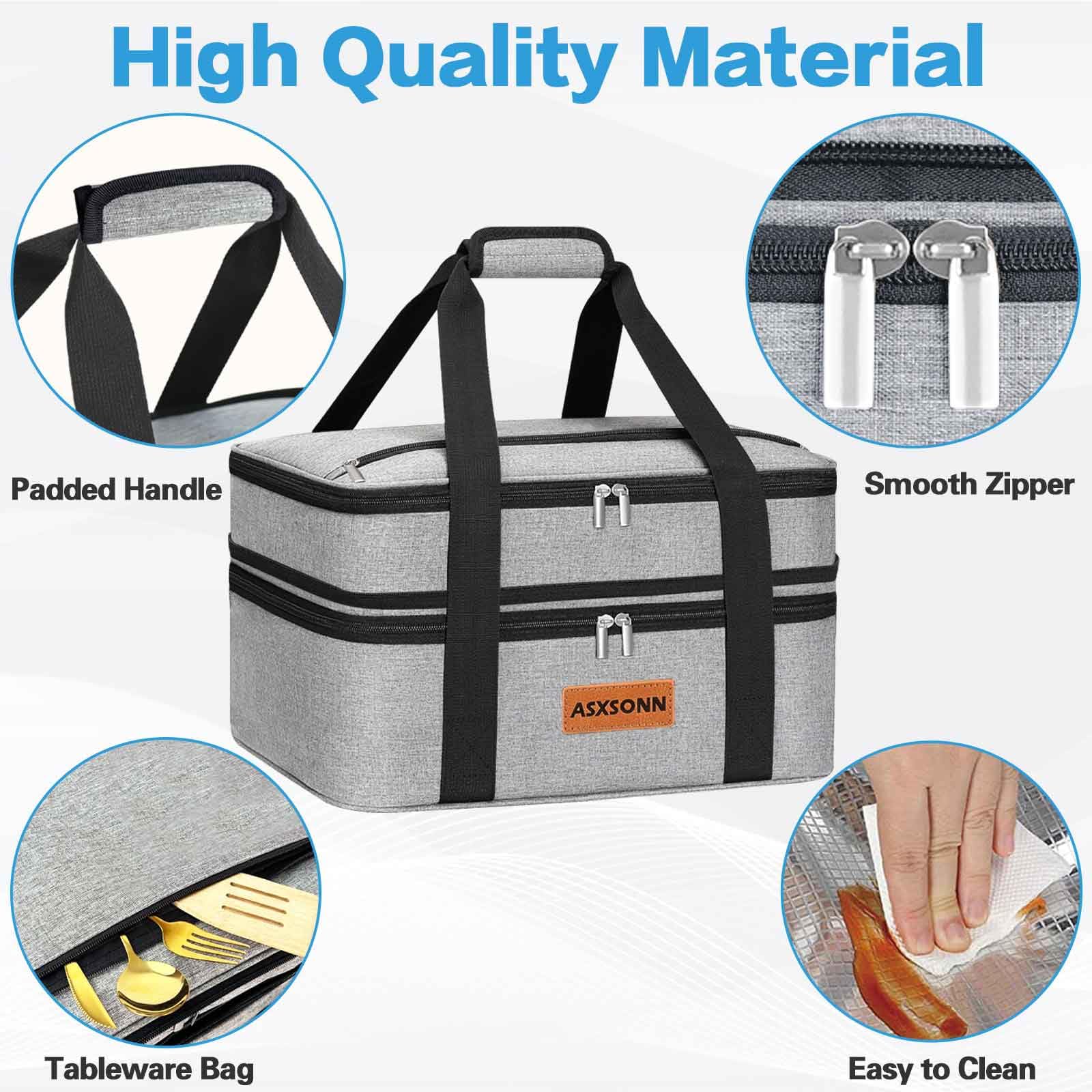 Double Decker Insulated Casserole Carrier for Hot or Cold Food, Expandable Insulated Food Carrier for Parties, Picnic, Beach, Fits 9