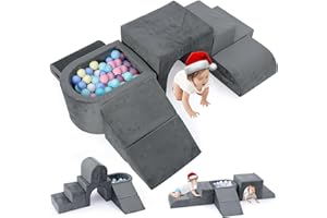 Kidirect Foam Climbing Blocks for Toddlers, K6 6 PCS Climbing Toys for Toddlers 1-3 Inside with Baby Ball Pit and Soft Play Tunnel for Kids' Indoor Climbers&Play Structures (Grey, Balls Not Included)