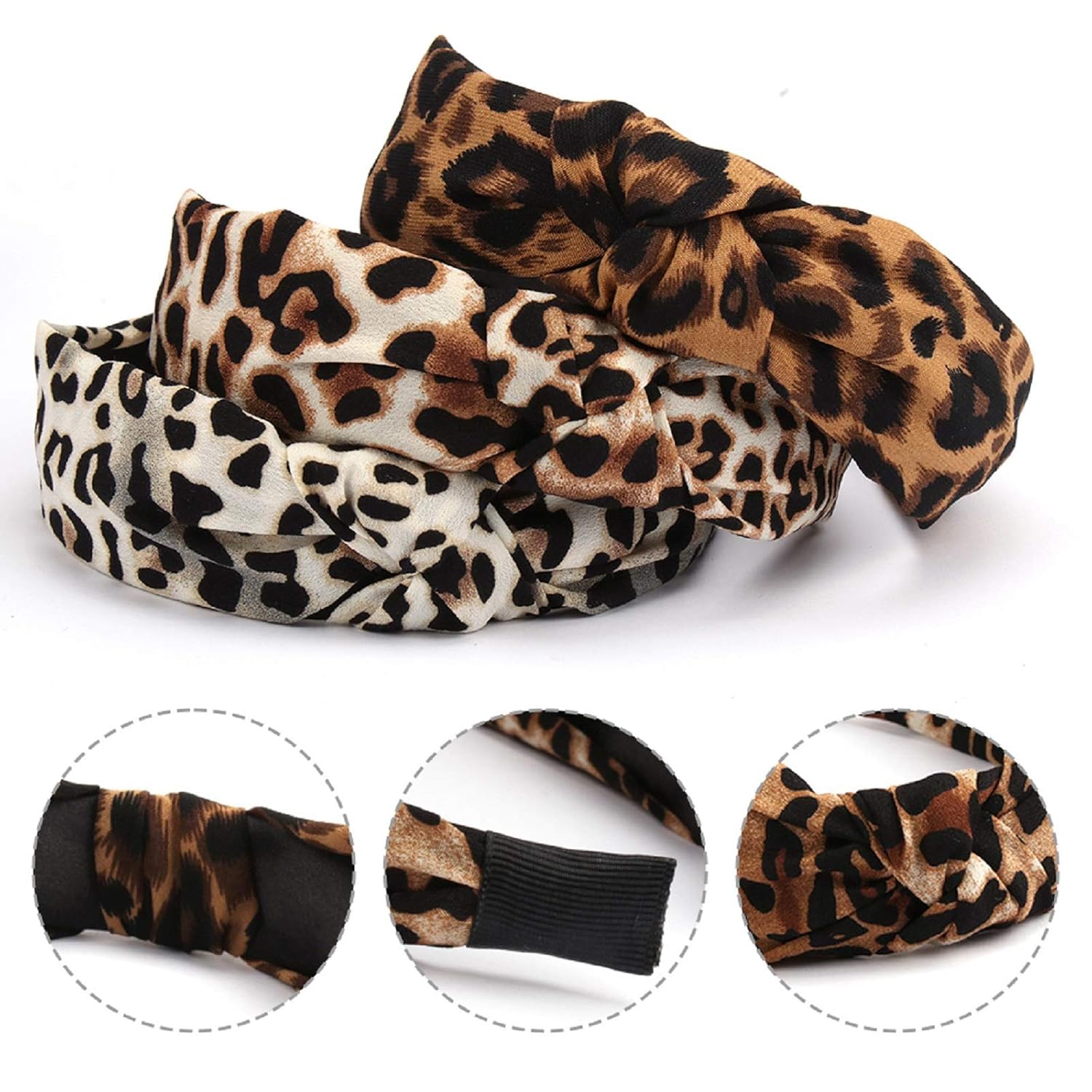 Ondder Knotted Headbands for Women Wide Headband 10 Pack Top Knot Hair Bands for Women's Hair Thick Turban Headbands Leopard Print Cheetah Headband Fashion Headband Cross Knot Hairbands Non Slip Women Headbands Diademas para Mujer : Beauty