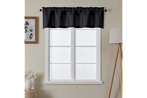 Lecloud Black Valances for Windows 1 Piece, Faux Linen Textured Short Kitchen Curtain for Small Windows with Dual Rod Pocket, Window Valance Curtain for Living Room Bedroom Cafe, 60" W x 14" L