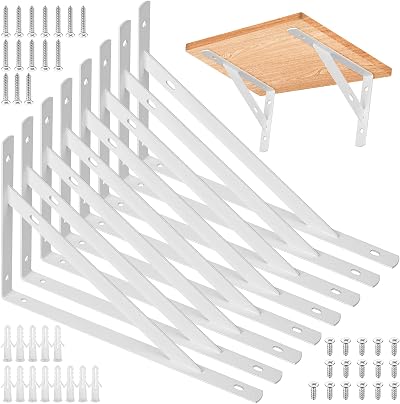HAOCHEN 8 Heavy Duty Shelf Brackets 300x190mm White Triangle 90 Degree