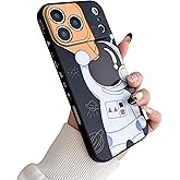 Yonds Queen for iPhone 17 Pro Cute Case, Cool Cartoon Astronaut Space Design Stylish Bumper Soft TPU Rubber Protective Anti-Slip Shockproof Creative Case(Black Telescope, iPhone 17 Pro)