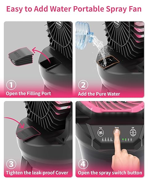 TDLOL 30000MAH MISTING FAN PORTABLE BATTERY POWERED FAN WITH 2L WATER TANK,PORTABLE MIST COOLING FANS FOR OUTDOOR CAMPING TENT TRAVEL-120°AUTO OSCILLATING,4 WIND SPEEDS & SPRAY MODES,RGB LIGHT PINK