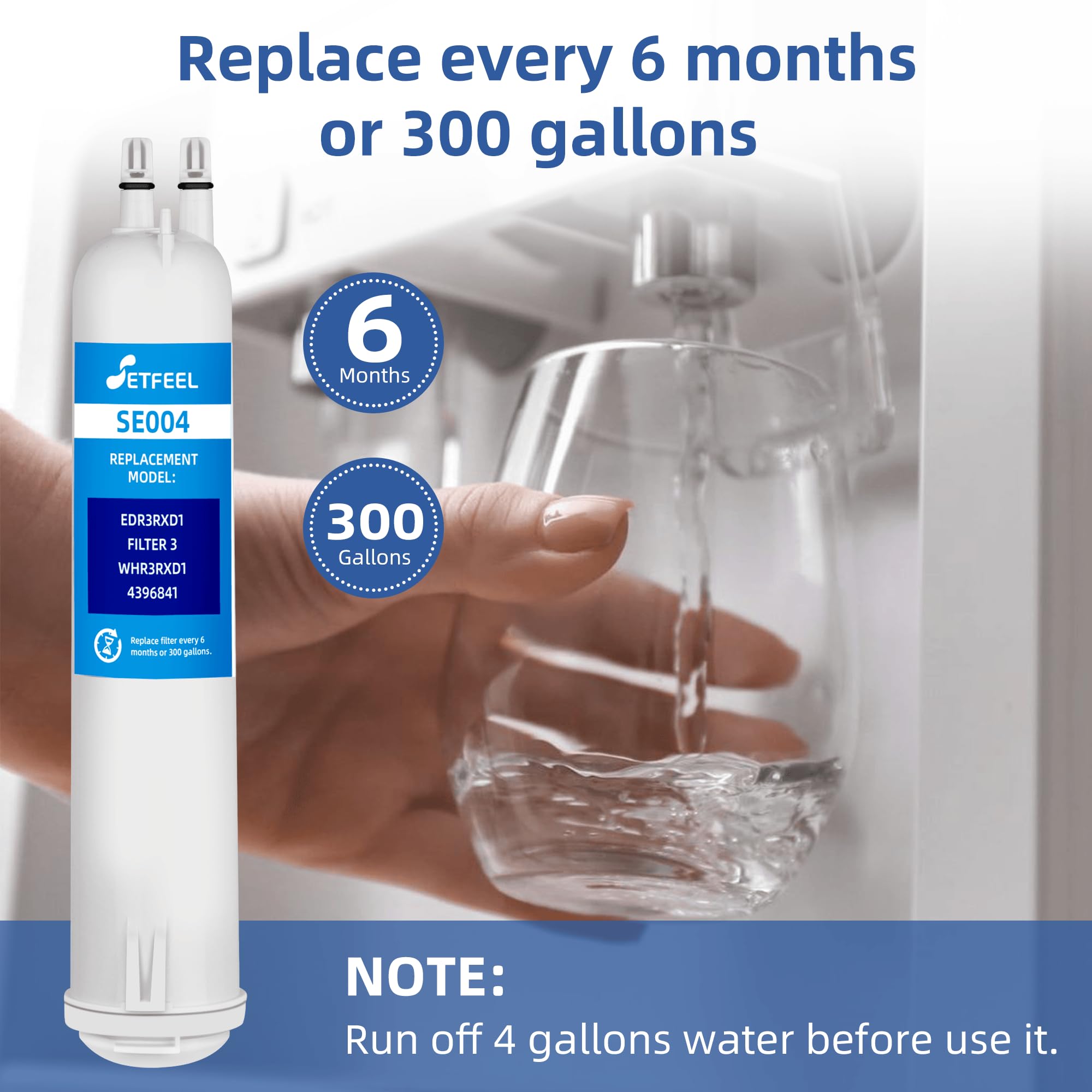 Edr3rxd1 4396841 Water Filter Replacement For Whirlpool Fridge, Compatible With Everydrop Filter 3, Kenmore 9083, kad3rxd1, whr3rxd1, 9030, 460-9083, 4396841, 4396710, 3 Pack SETFEEL