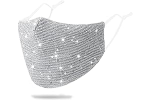 MLGDA Sparkly Sequins Mouth Masc Fashion Designer Glitter Cotton Face Cover With Adjustable Ear Loops Reusable Masquerade Party Nightclub Rave Festival Sequins Face Covering (Silver)