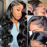 KINNIS 13x6 Lace Front Wigs Human Hair Pre Plucked 200 Density Body Wave Lace Front Wigs Human Hair HD Lace Frontal Wigs For Women With Baby Around Natural Hairline 28 Inch