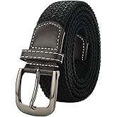 Drizzte Plus Size 47'' to 71'' Mens Stretch Elastic Woven Web Casual Belts for Men Black