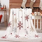 Christmas Throw Blanket Snowflake Fleece Throw Blanket Winter Holiday Lightweight Decorative Blankets Super Soft Cozy Throw Blankets for Home Sofa Couch(Red/Gold Snowflake) 50" x 60"