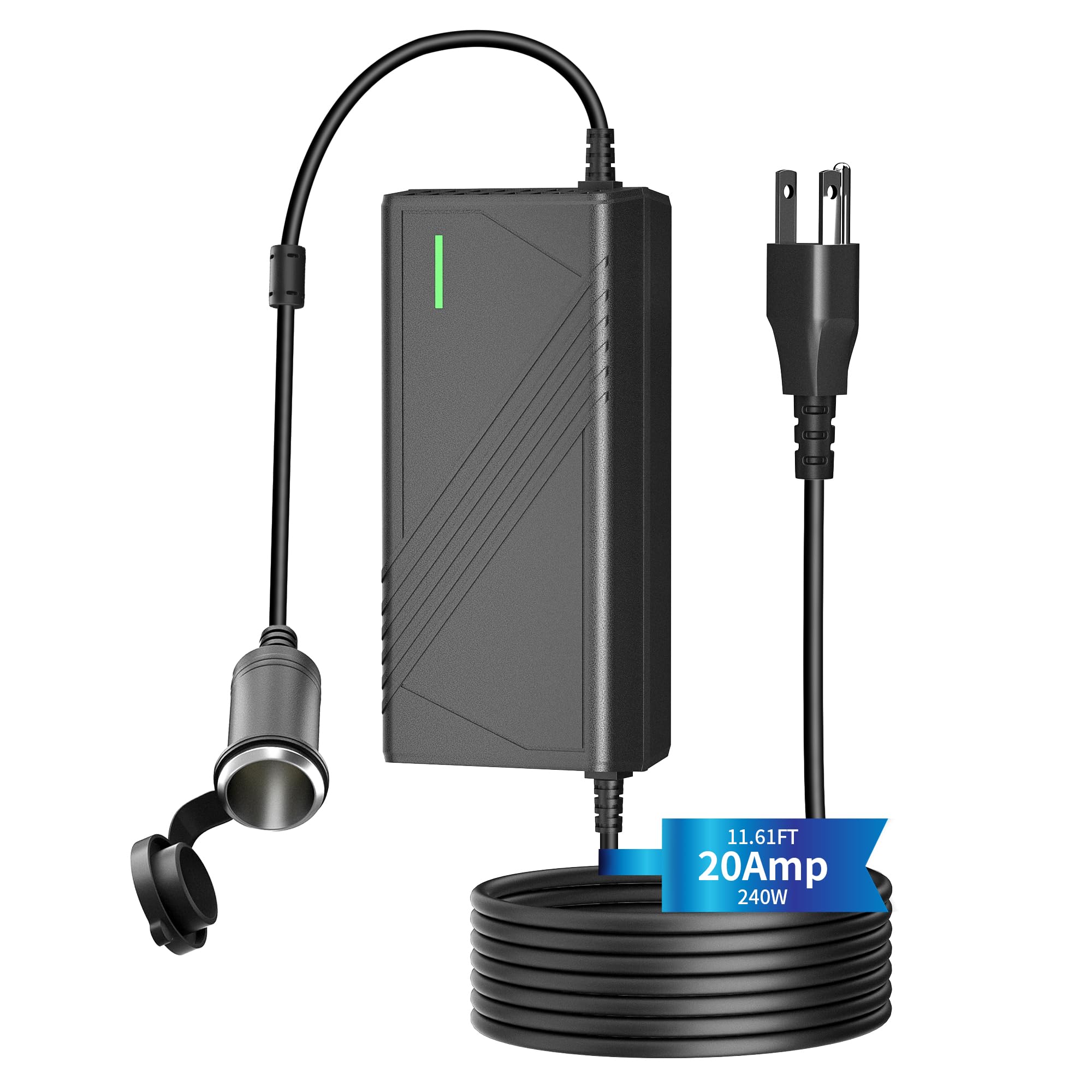 Photo 1 of AUCARAUTO Upgraded C20 AC to DC Converter 20A/240W/11.61FT/110V-240V to 12V Car Power Adapter Cigarette Lighter Plug Adapter, AC/DC Power Supply Transformer for Inflator, Car Refrigerator and More
