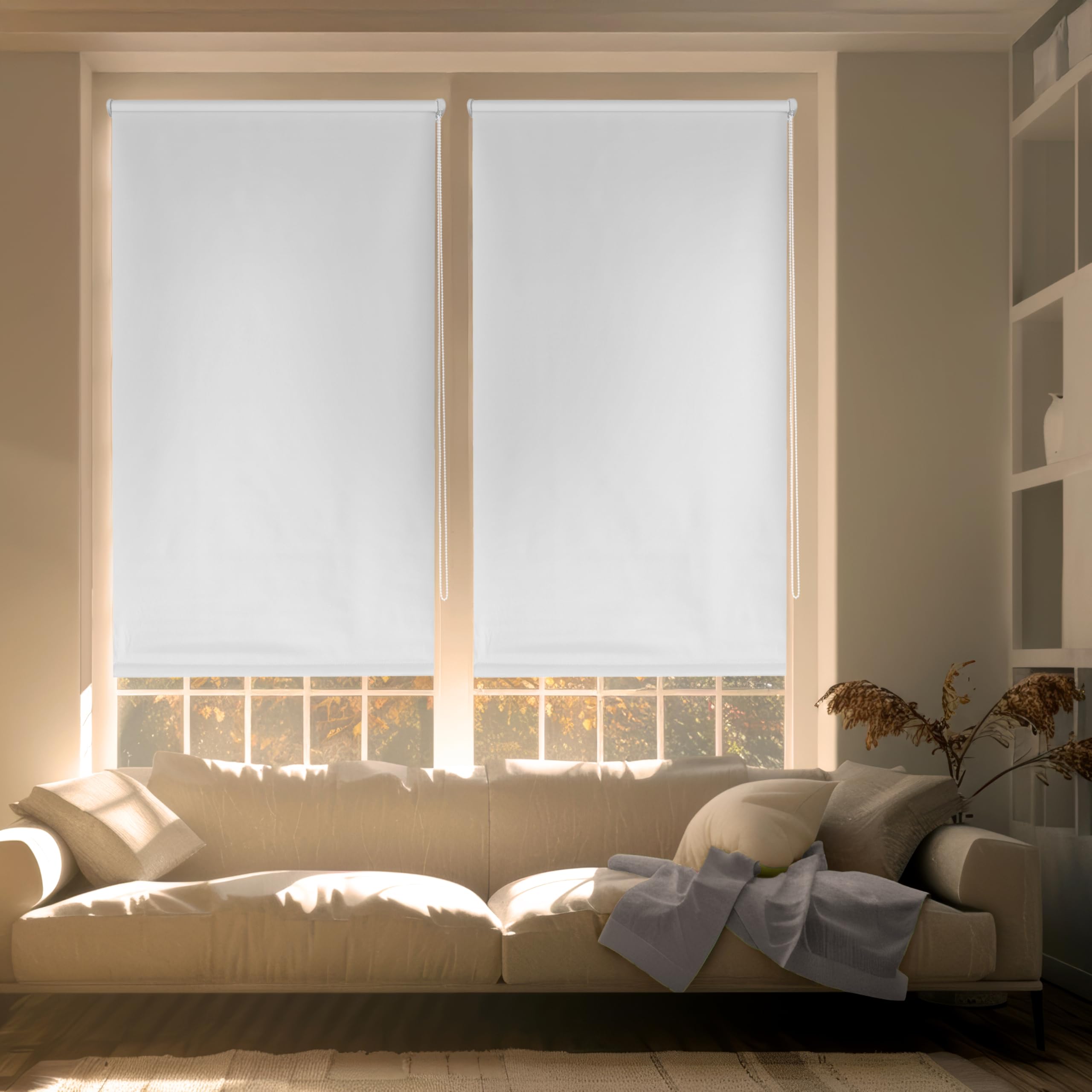 Blindecor Plain BK - Zeus “NO TOOLS REQUIRED”. 100% Opaque roller blind. Off-white. 52x180 cm (width x height)