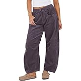 Lviefent Womens Mid Rise Cord Barrel Jeans Casual Baggy Wide Leg Corduroy Cropped Ankle Pants with Pockets