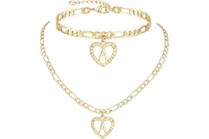 YANODA Gold Initial Pendant Necklace Anklet Bracelet for Women 14K Gold Plated Figaro Chain Letter Initial Heart Necklace Anklets Alphabet Foot Jewelry Personalized Jewelry for Women