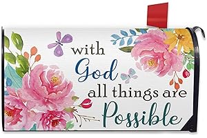 Fbcoo Spring Summer with God All Things are Possible Mailbox Cover Magnetic Standard Size 20.5"x18", Religious Peony Flower Post Letter Box Wrap Decor Inspirational Outdoor Garden Yard Decoration