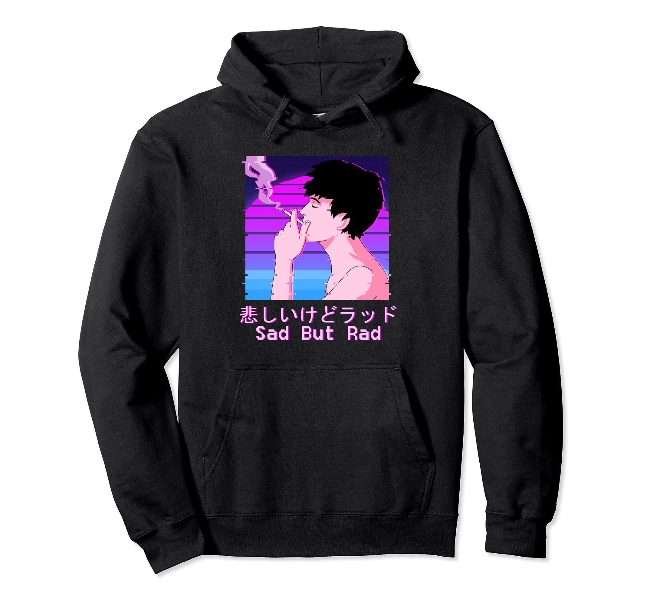 Sad Boy Japanese Glitch Aesthetic Vaporwave Sad Face Pullover Hoodie