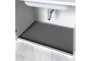 PoYang 31"x22" for Under Sink Mat: Silicone Under Sink Mats for Kitchen Waterproof, Kitchen Bathroom Sink Cabinet Protector M